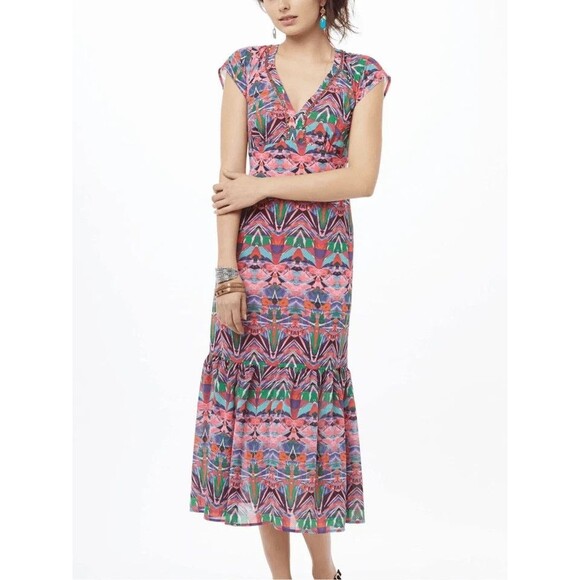 Anthropologie Vanessa Virginia Mural Maxi Dress Size 8 Beaded Boho Artsy - Picture 2 of 11